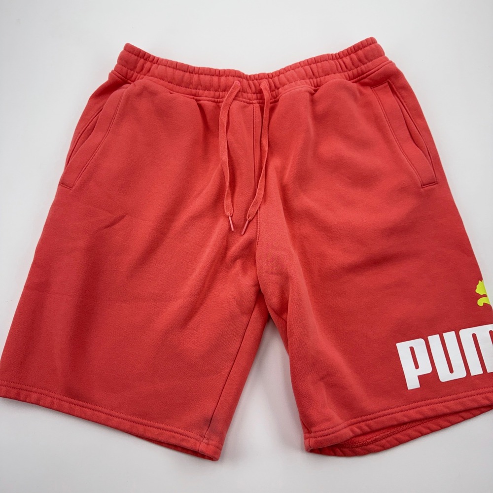 Puma Women Fleece Shorts Coral Red Graphic Logo Drawstring Pockets 588501-41 M